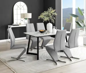 Furniturebox UK Carson White Marble Effect Dining Table & 6 Grey Willow Chairs