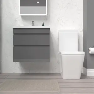 Nes Home 600mm Steel Grey Wall Hung Drawers Vanity & Close Coupled Toilet