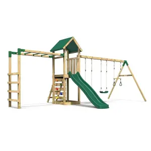 Rebo Adventure Wooden Climbing Frame with Monkey Bar, Swings & Slide - Pelion