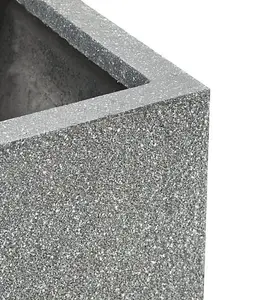 W30cm Fibrecotta Kadamus Cube Pot in Dark Grey Meteor Texture