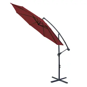 SunDaze 3M Wine Red Cantilever Garden Banana Parasol with Adjustable Crank Patio Shade