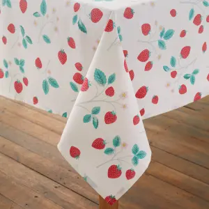 Catherine Lansfield Dining Strawberry Garden 137x178cm Table Cloth Cream/ Red