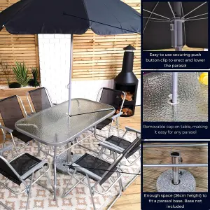 6 Person Garden Furniture Patio Set Table, 6 Chairs & Parasol