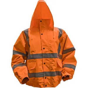 LARGE Waterproof Hi-Vis Orange Jacket with Quilted Lining for Work Safety