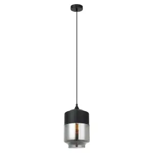 Luminosa Modern Hanging Pendant Black 1 Light  with Black, Smoky Shade, E27 Dimmable