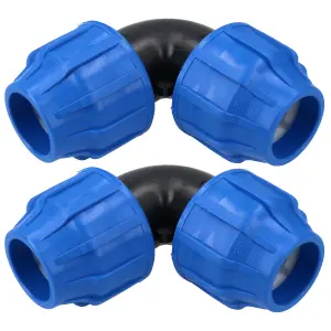 32 x 32mm MDPE Elbow 90 Degree Compression Coupling Fitting Connector 2PK