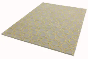 Silver Yellow Wool Handmade Luxurious Modern Geometric ,Chequered Rug For Living Room and Bedroom-120cm X 170cm