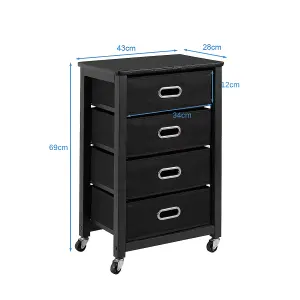 Costway 4 Drawers Bedside Table End Table Mobile Filing Cabinet Side Cabinet w/ Wheels