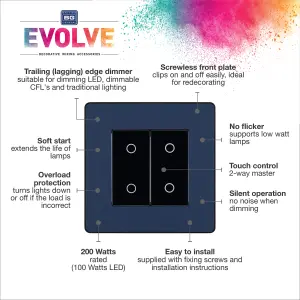 BG Evolve Matt Blue 200W Double Touch Dimmer Switch 2-Way Master