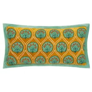 Paoletti Casa Embroidered Cotton Velvet Polyester Filled Cushion