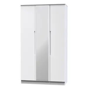 Milan Ready assembled Modern White Tall Triple Wardrobe With 1 mirror door (H)1970mm (W)1110mm (D)530mm