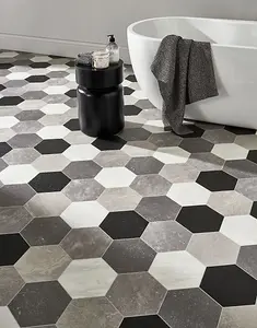 Black Grey White Stone Effect Vinyl Flooring For LivingRoom, Kitchen, 2.3mm Lino Vinyl Sheet-3m(9'9") X 3m(9'9")-9m²