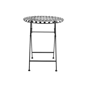 Black Round Folding Faux Rattan Garden Table with Footrest