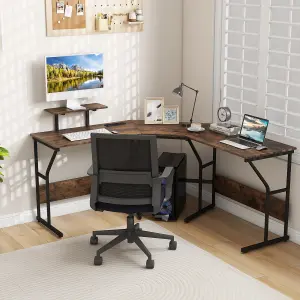 COSTWAY L-shaped Desk Long 2-Person Corner Computer Desk w/ Monitor Stand