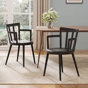 4 Pcs Black PP Dining Chairs PU Leather Padded with Armrest