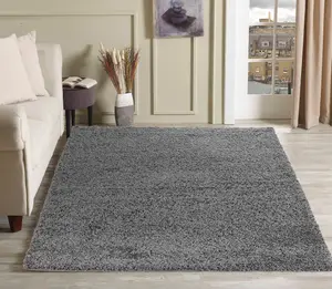 Serdim Rugs Plain Living Room Shaggy Area Rugs Grey 60x110 cm