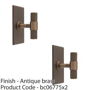 2 PACK - Reeded T Bar Cabinet Door Knob & Matching Backplate - Antique Brass 76 x 40mm