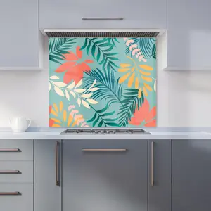 Abstract Bright Colorful Tropical Leaves Premium Glass Kitchen Splashback W900mm x H750mm