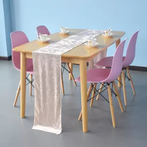 Neel Blue Crushed Velvet Table Runner, Blush Pink - 33cm x 274cm