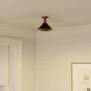 GoodHome Round Matt Metal Black Antique copper effect LED Ceiling light