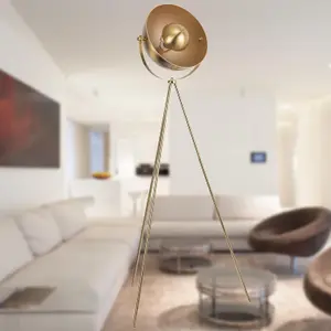 First Choice Lighting Industrial Style Satin Brass Tripod Floor Lamp