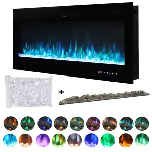 Black Electric Fire Wall Mounted or Inset Fireplace Heater 12 Flame Colors Adjustable with Remote Control 40 Inch