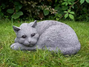 Cute Curled Up Cat Stone Garden Ornament