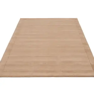 Large Modern Bordered Beige Soft Textured Bedroom Rug 190cm x 280cm