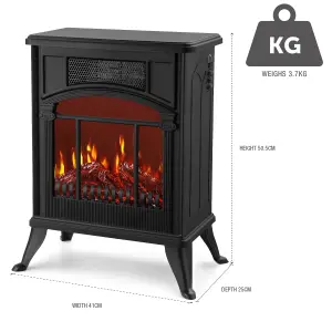 NETTA 1900W Freestanding Stove Heater With Realistic Fire Flame Effect