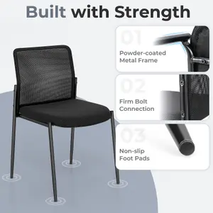 Costway Set of 2 Reception Chairs Stackable Office Armless Chairs Mesh Guest Chairs w/ Padded Seat