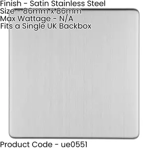 Single SCREWLESS SATIN STEEL Blanking Plate Round Edged Wall Box Hole Cover