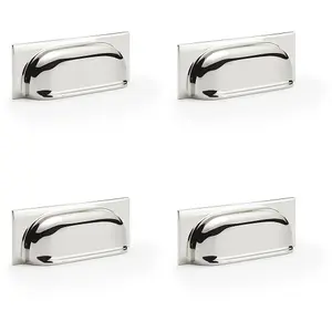 4 PACK - Backplate Cup Handle Polished Nickel 96mm Centres Solid Brass Shaker Drawer Pull