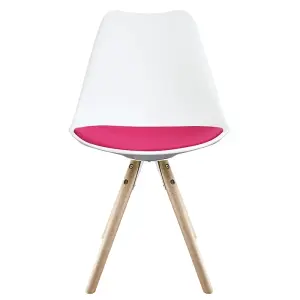 Soho White & Bright Pink Plastic Dining Chair with Pyramid Light Wood Legs