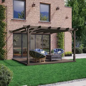 Premium Wall Mounted Pergola and Decking Kit - Wood - L300 x W300 cm - Rustic Brown