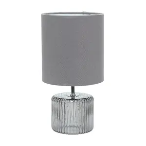 ValueLights Betty Grey Smoke Tinted Glass Table Lamp with Grey Lamp Shade