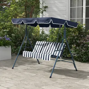 Outsunny Outdoor 3-person Porch Swing Chair with Adjustable Canopy Blue, White