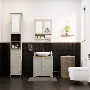 Bath Vida Priano Grey 2 Door Tall Bathroom Cabinet With Mirror