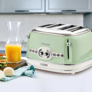 Ariete ARPK40 Vintage Retro Dome Kettle, 4 Slice Toaster Set, Green