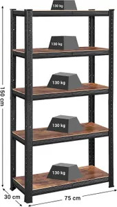 SONGMICS 5 Tier Shelving Unit, Industrial, Adjustable Storage Shelves, for Living Room, Kitchen, Garage, Rustic Brown and Black