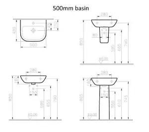 Vitra S20 500mm basin 1 tap hole and semi pedestal