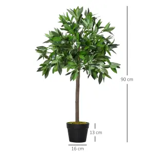 Outsunny Set Of 2 90cm/3FT Artificial Bay Laurel Topiary Trees w/Pot Fake Plant