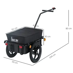 HOMCOM Cargo Trailer Bike Trolley Cart with Handle Removable Rain Cover 70L