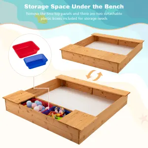 Costway Outdoor Wooden Kids Sandpit  Children Sandbox Play Station w/ Storage Boxes