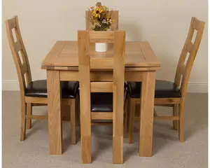 Richmond 90cm - 150cm Square Oak Extending Dining Table and 4 Chairs Dining Set with Yale Chairs