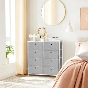 SONGMICS Chest of Drawers, Storage Unit with 8 Fabric Drawers, Dresser, Organiser Unit, Tabletop, Light Grey and White