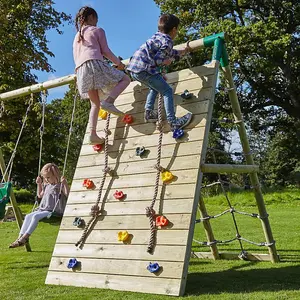 Rebo Beat The Wall Wooden Swing Set with Double up & Over Climbing Wall -Zenith