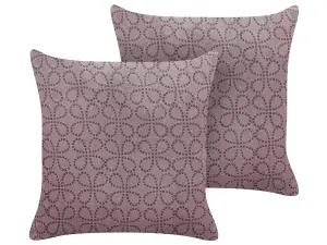 Set of 2 Cushions LARKSPUR Cotton 45 x 45 cm Geometric Block-Printing Pink