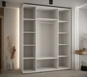 Contemporary Sapporo Sliding Door Wardrobe in White Matt: Chic Closet Organiser (H)2050mm (W)1700mm (D)600mm