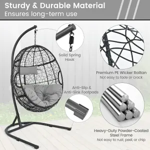 Costway Rattan Egg Swing Chair w/ Stand Indoor Outdoor Hanging Basket Chair