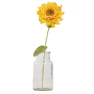 Artificial Single Yellow Zinnia Stem 33cm - Faux Silk Flowers, Fake Foliage Stems, Indoor Home Decor, Vase Not Included